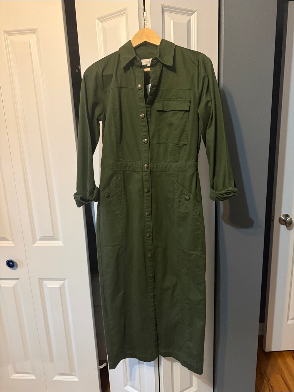 LOFT Olive Utility Maxi Shirt Dress